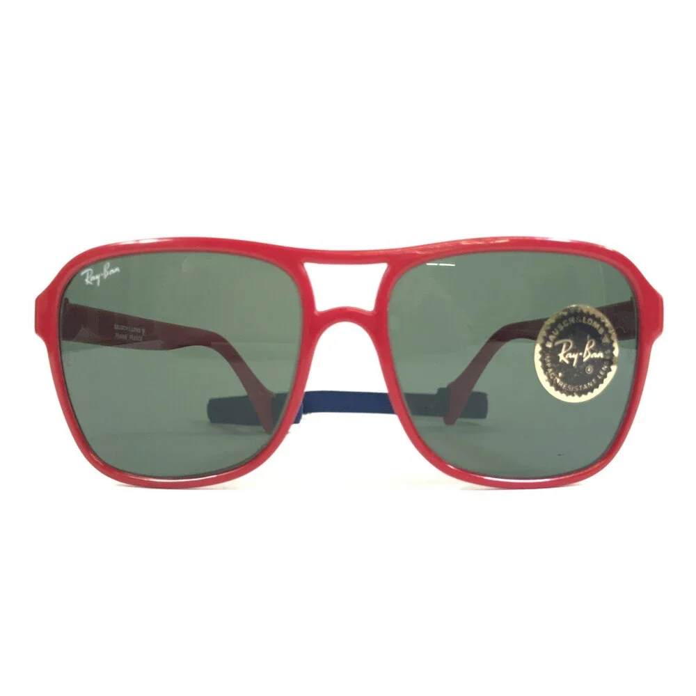 Vintage Bausch & Lomb Ray-Ban Sunglasses Cats 4000 Red w/ Green Lenses and Strap